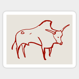 Cave line art of Aurochs in red ink Sticker